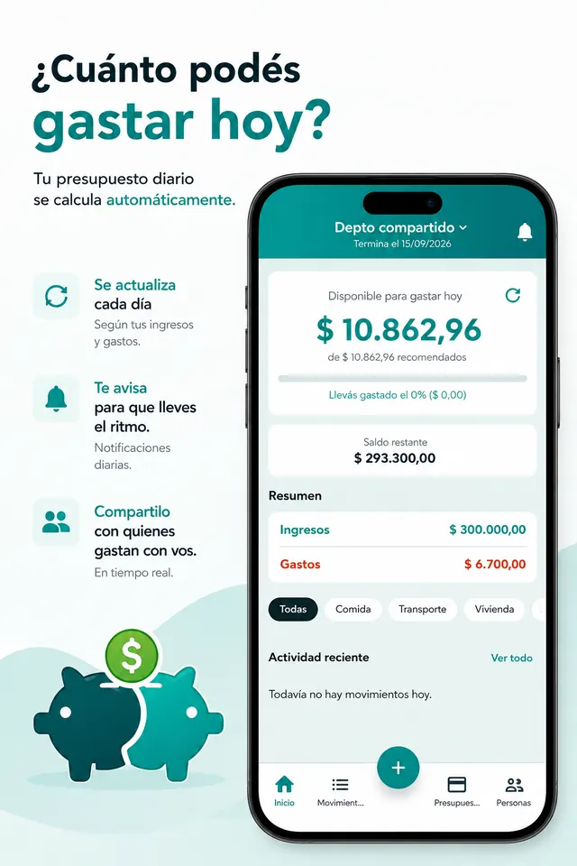 Pantalla principal de Quota: cuánto podés gastar hoy, calculado automáticamente