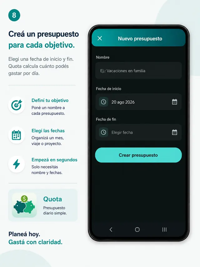 Formulario para crear un presupuesto nuevo con nombre y fechas